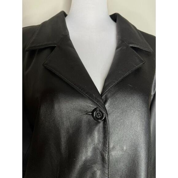 Avenue Y2K Vintage Leather Jacket Black Button Womens 26/28 Longline Collar FLAW - Picture 5 of 13
